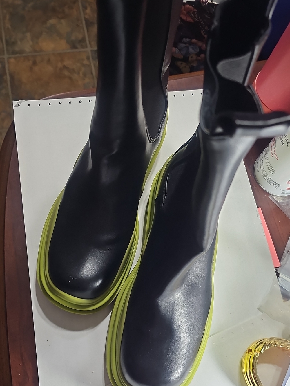 EGO Black Platform Boots with Neon Yellow Trim